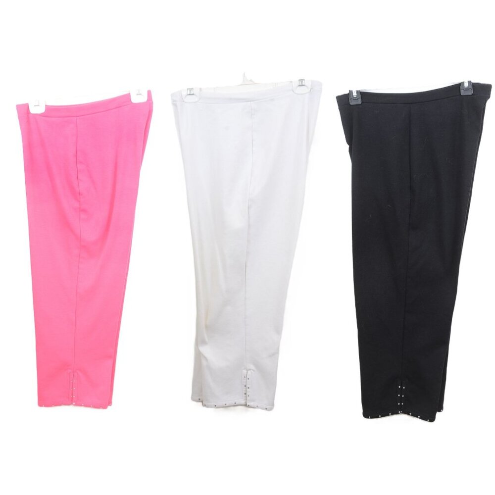 Avenue PLUS 14/16 Cropped Straight-Leg Pants Set Pink White Studded Hem Detail
